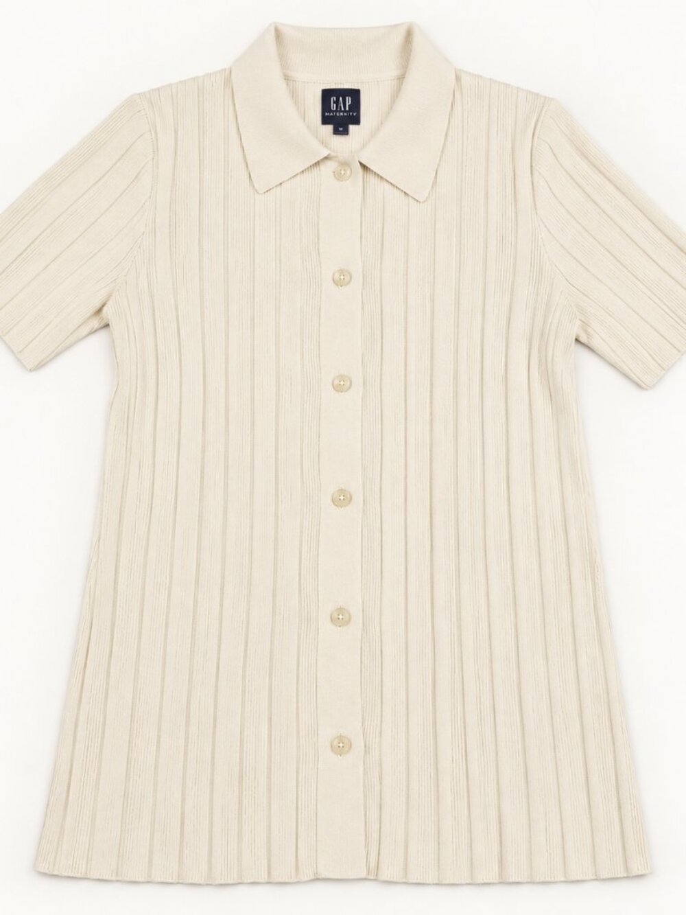 Cream Ribbed Collared Short Sleeve Maternity Knit Top